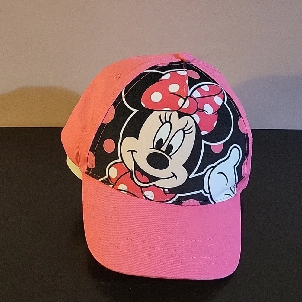 Disney Minnie Mouse Hat Cap Pink Snap Back Girls Full Logo Adjustable